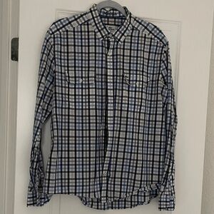 Lacoste Navy and White Plaid Men's long sleeve Shirt